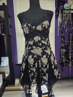 Dolls Kill Current Mood Floral Dress Black Lace Hanky Hem Goth Emo Punk Flowers